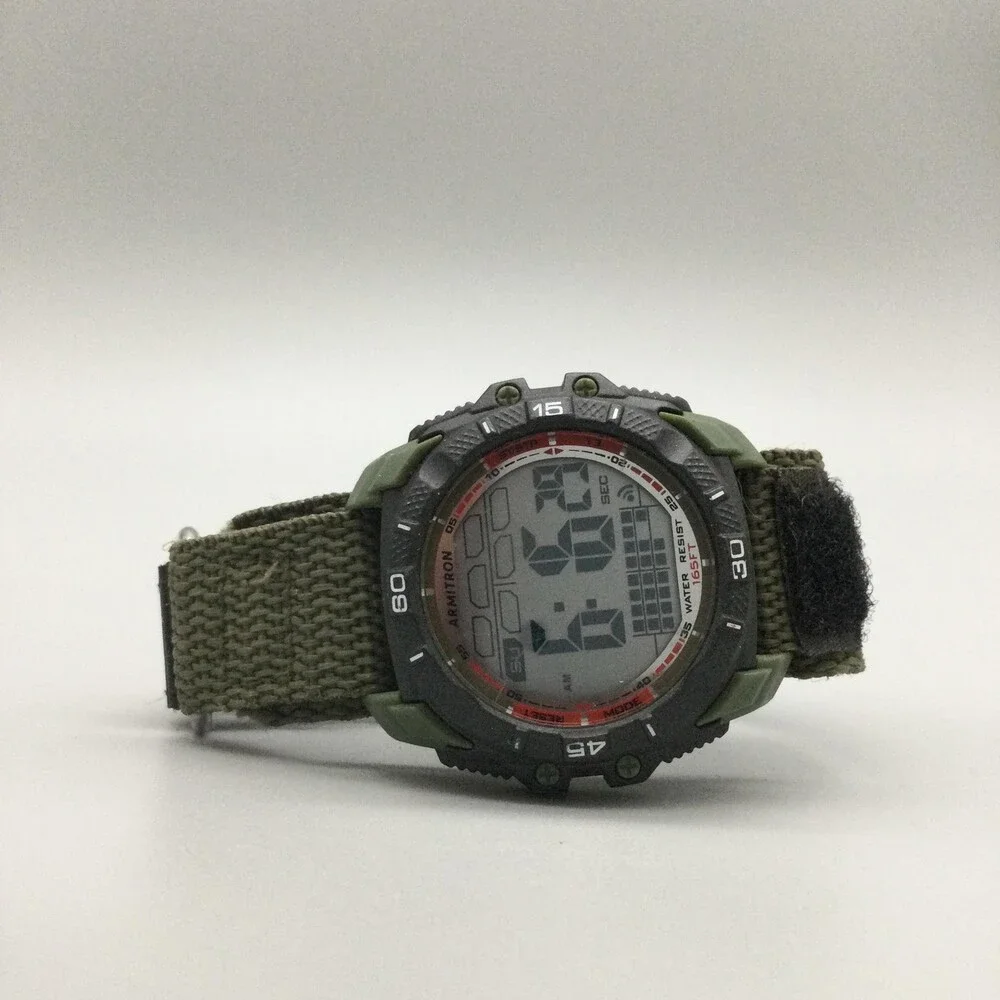 Armitron Pro Sport Mens Watch 44mm Digital Green Nylon Backlight 50m WR Alarm